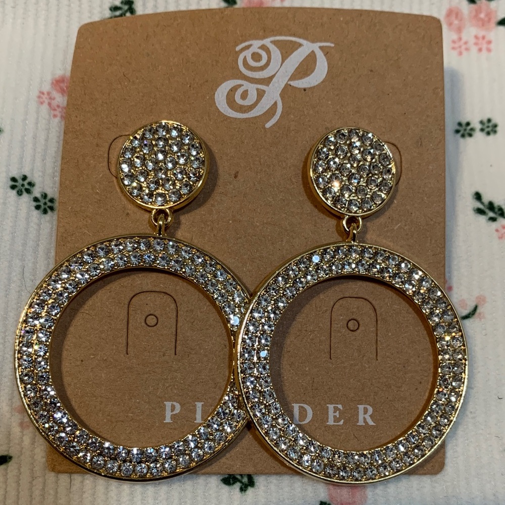 Plunder Gold-tone Crystal Pave Hoop Drop Earrings